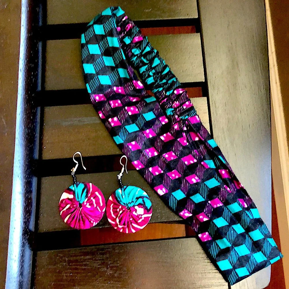 Handmade African Multicolor Headband & Matching Earrings NEW - Picture 1 of 3